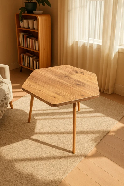 PEKA Dekoratif Altıgen Orta Sehpa Ahşap Ayaklı Şık Tasarım ürün görseli 1