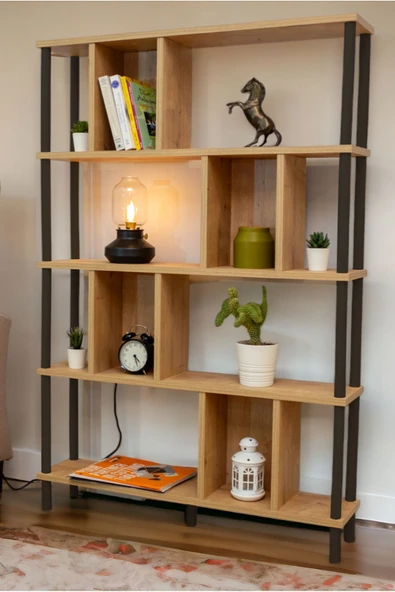 PEKA Yüksek Kalite 5 Raflı Kitaplık Ahşap Ayaklı Klasörlük Mutfak Rafı Çok Amaçlı Düzenleyici Raf ürün görseli 1