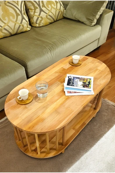 PEKA Lüx Natural Ahşap Orta Sehpa Ahşap Sehpa iki Raflı Sehpa Dekoratif Sehpa Gazetelikli - Resim 4