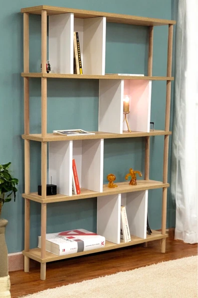 PEKA 5 Raflı Modern Dekoratif Kitaplık Klasörlük Mutfak Rafı Kiler Çok Amaçlı Düzenleyici Raf - Resim 3