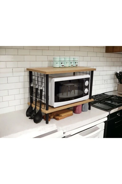 PEKA Huzurlu Mutfak Rafı Mikrodalga Rafı Tezgah Üstü Raf Baharatlık 2 Raflı Düzenleyici Kanca Hediyeli - Resim 4