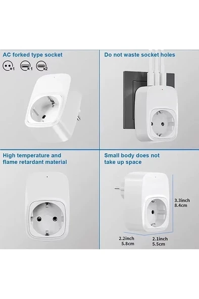 Tekli Yüksek Voltaj Korumalı Duvar Prizi 2x Type-c 1x Usb Çıkışlı Priz Grup Priz Çoğaltıcı Siyah - 3