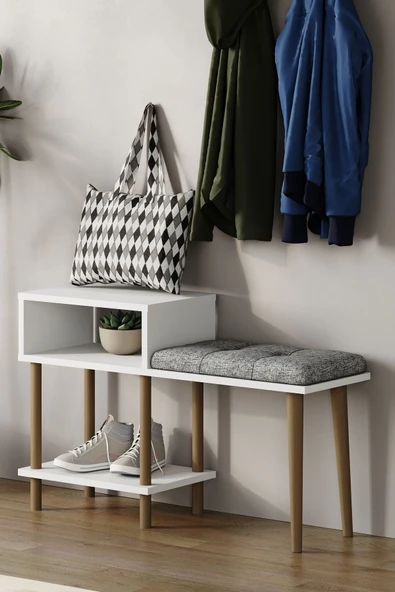 PEKA Puflu Ayakkabılık Raflı Ayakkabılık Iki Raflı Ayakkabılık-beyaz ürün görseli