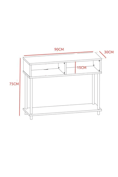 PEKA Ahşap Ayaklı Dresuar Dekoratif Raflı Kahve Köşesi Konsol Modern Çok Amaçlı Raf - Beyaz - Resim 4
