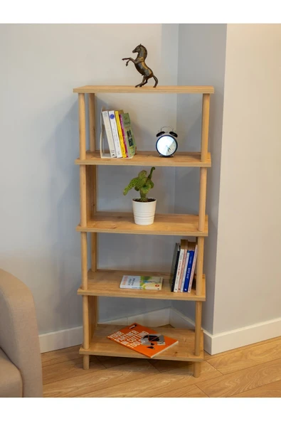 PEKA 5 Raflı Modern Dekoratif Kitaplık Klasörlük Mutfak Rafı Kiler Çok Amaçlı Düzenleyici Raf-safir Meşe - Resim 2