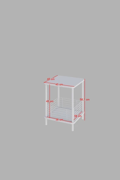 PEKA Yan Sehpa Geniş Metal Sepetli Sehpa Gazetelik Kitaplık Çiçeklik Komodin-Meşe - 5