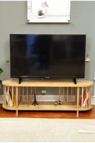 PEKA Tv Sehpası Raflı Tv Ünitesi Televizyon Sehpası Ahşap Ayaklı - Resim 2