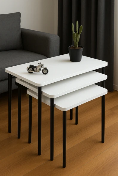 PEKA Siyah Ahşap Ayaklı 3'lü Yan Sehpa Koltuk Sehpası Zigon Seti ürün görseli 1