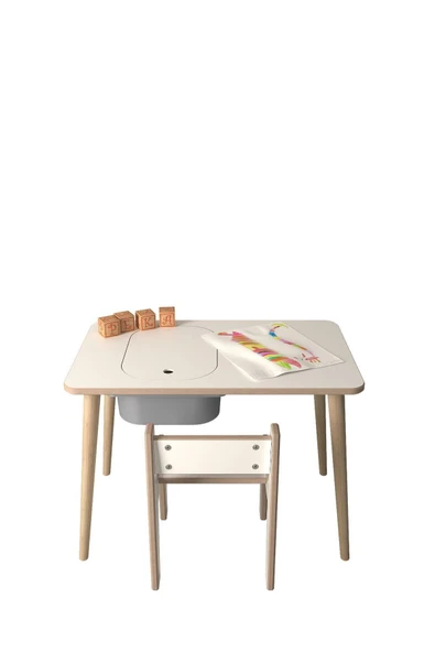 PEKA Çocuk Oyun Ve Aktivite Masası - 1 Sandalye - Gri Sepetli - Resim 4