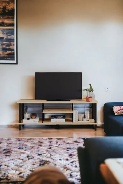 PEKA Çevir Kur Tv Sehpası Raflı Televizyon Ünitesi Ahşap Ayaklı Metal Bölmeli - Resim 2