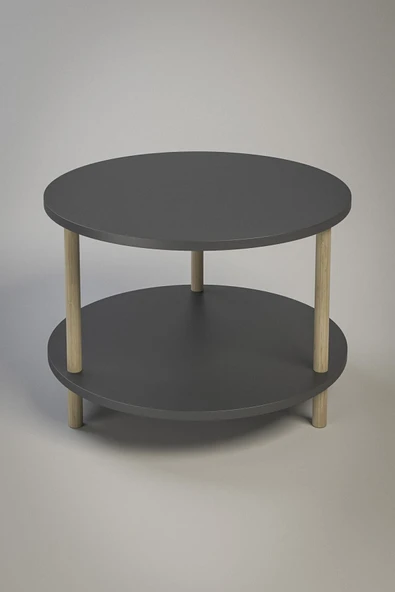 PEKA Yuvarlak Orta Sehpa Ahşap Ayaklı Sehpa Iki Raflı Sehpa Dekoratif Sehpa Gazetelikli - Antrasit - 60cm - 3