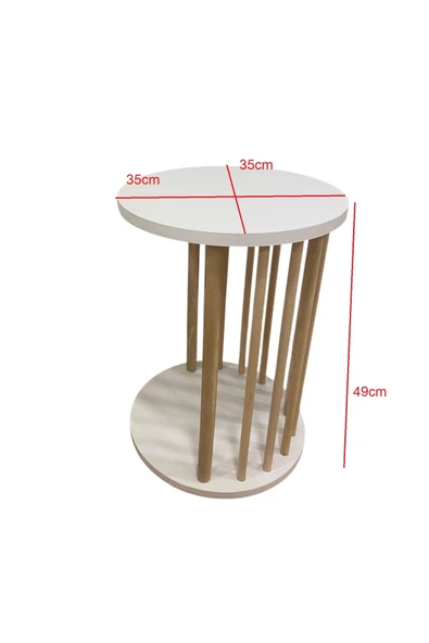 PEKA İkili Set Yuvarlak Orta Sehpa Ahşap Ayaklı Sehpa Iki Raflı Sehpa Dekoratif Sehpa Gazetelikli - Resim 5