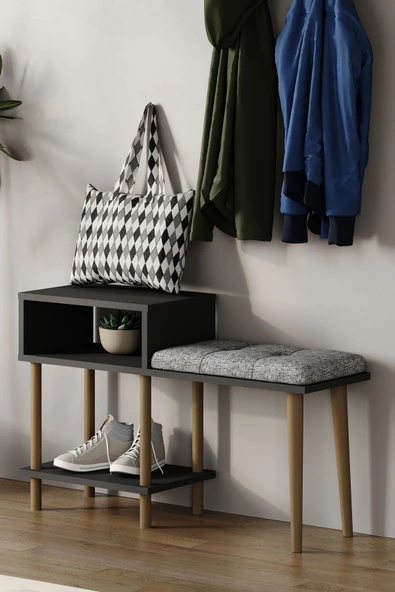 PEKA Puflu Ayakkabılık Raflı Ayakkabılık Iki Raflı Ayakkabılık-antrasit ürün görseli 1