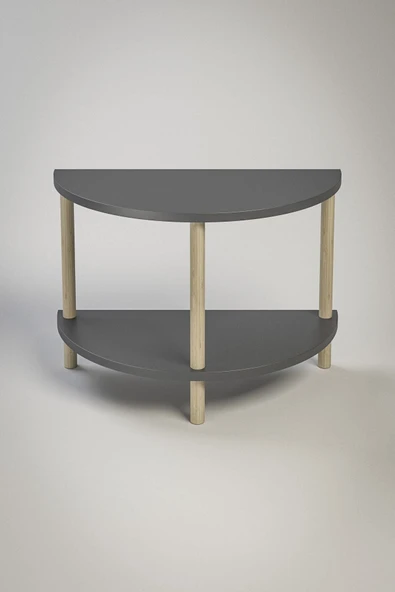 PEKA Yarım Daire Orta Sehpa Ahşap Ayaklı Sehpa Iki Raflı Sehpa Dekoratif Sehpa Gazetelikli- Antrasit - Resim 3