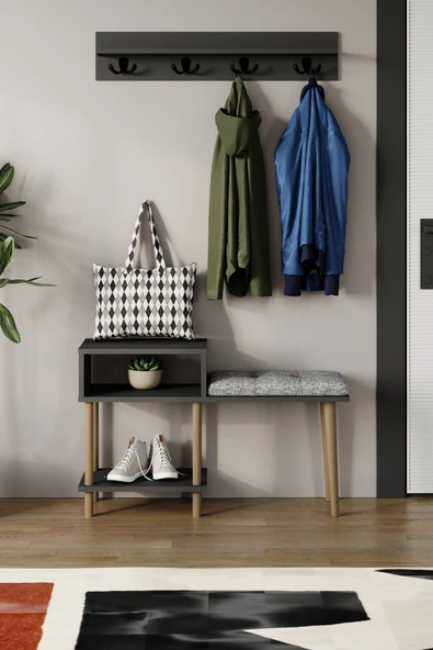 PEKA Puflu Ayakkabılık Raflı Ayakkabılık Iki Raflı Ayakkabılık-antrasit - Resim 2