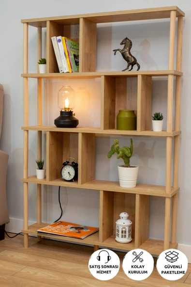 PEKA 5 Raflı Modern Dekoratif Kitaplık Klasörlük Mutfak Rafı Kiler Çok Amaçlı Düzenleyici Raf-safir Meşe ürün görseli 1