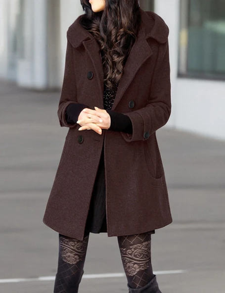 Yaka Detaylı Büyük Düğmeli Kaşe Kaban ürün görseli 1