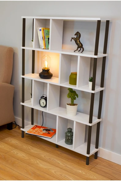 PEKA Yüksek Kalite 5 Raflı Kitaplık Ahşap Ayaklı Klasörlük Mutfak Rafı Çok Amaçlı Düzenleyici Raf - Resim 2