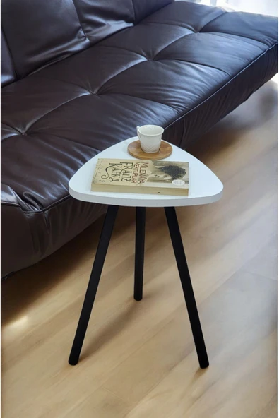 PEKA Yüksek Kalite Tekli Pena Üçgen Zigon Sehpa Çay Sehpası Servis Sehpası Boyalı Ahşap Ayaklı - 3