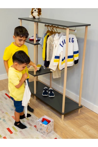 PEKA Ahşap Ayaklı Portmanto Ayaklı Elbise Askısı Ve Konfeksiyon Askılık Elbise Dolabı, Dolap - Safir Meşe