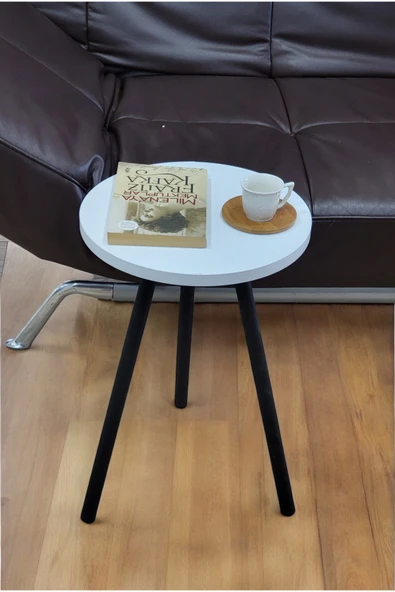 PEKA Yüksek Kalite Tekli Yuvarlak Zigon Sehpa Çay Sehpası Servis Sehpası Boyalı Ahşap Ayaklı - 2