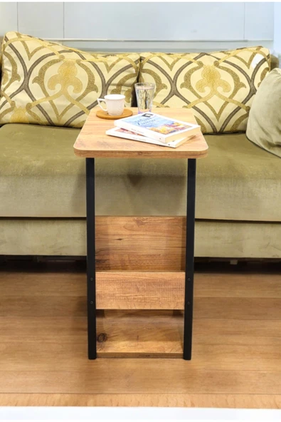 PEKA C Sehpa Metal Ayaklı Koltuk Sehpası Yan Sehpa Zigon Sehpa Servis Sehpası Gazetelikli - Resim 4