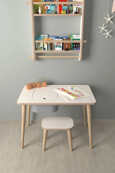 PEKA Çocuk Oyun Etkinlik Çalışma Masası Sepetli Ahşap Mdf Masa Takımı - Resim 2