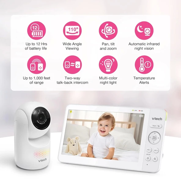 VTech Kamera ve Ses Özellikli, Pan Tilt Zoom - 7 Inc IPS Ekran - 1 Kamera - 2