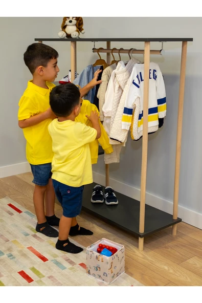 PEKA Ahşap Ayaklı Portmanto Ayaklı Elbise Askısı Ve Konfeksiyon Askılık Elbise Dolabı, Dolap - Safir Meşe - 5