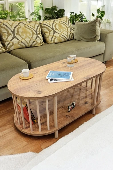 PEKA Orta Sehpa Ahşap Ayaklı Sehpa iki Raflı Sehpa Dekoratif Sehpa Gazetelikli ürün görseli 1