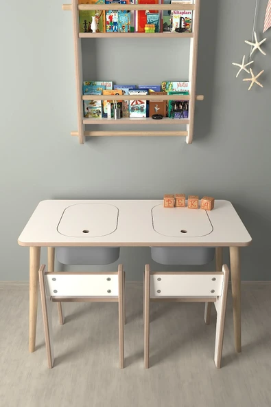 PEKA Çocuk Oyun Ve Aktivite Masası - 2 Sandalye - Gri Sepetli - Resim 2