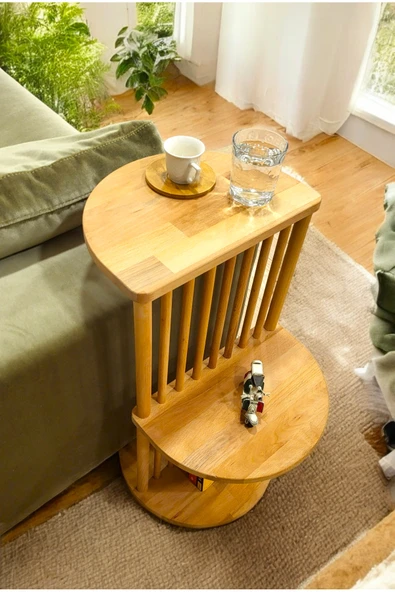 PEKA Lüx Naturel Ahşap Yan Sehpa 3 Raflı Yan Sehpa Ahşap Koltuk Sehpası - Resim 4