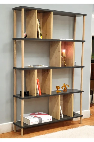 PEKA 5 Raflı Modern Dekoratif Kitaplık Klasörlük Mutfak Rafı Kiler Çok Amaçlı Düzenleyici Raf - Resim 3