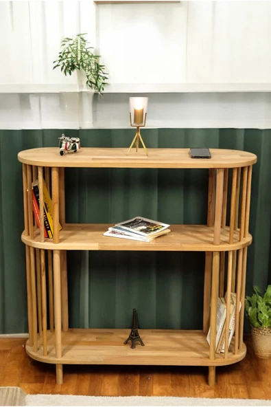 PEKA Lüx Natural Ahşap Dresuar Dekoratif Raflı Kahve Köşesi Konsol Modern Çok Amaçlı Raf - Resim 2