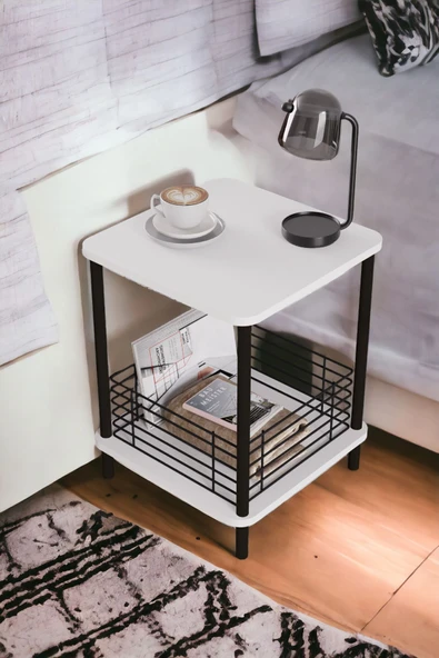 PEKA Yüksek Kalite Yan Sehpa Gazetelik Kare Koltuk Sehpası Çiçeklik Zigon Tel Kafesli Sehpa ürün görseli 1