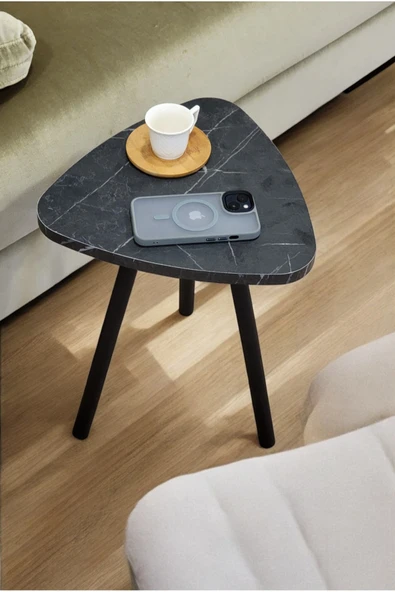 PEKA Yüksek Kalite Tekli Pena Üçgen Zigon Sehpa Çay Sehpası Servis Sehpası Boyalı Ahşap Ayaklı - 2