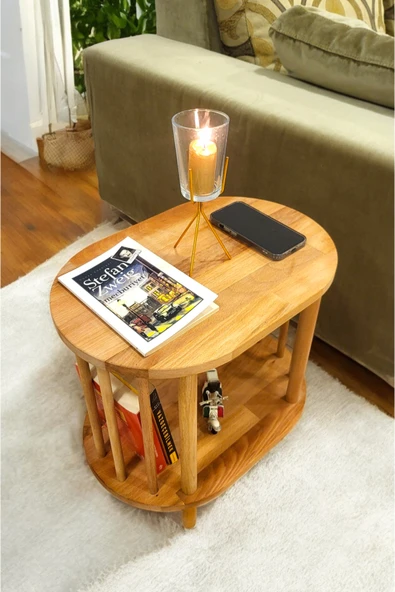 PEKA Lüx Natural Ahşap Yan Sehpa - Komodin - Salon - Oturma Odası Zigon Sehpa - Resim 4