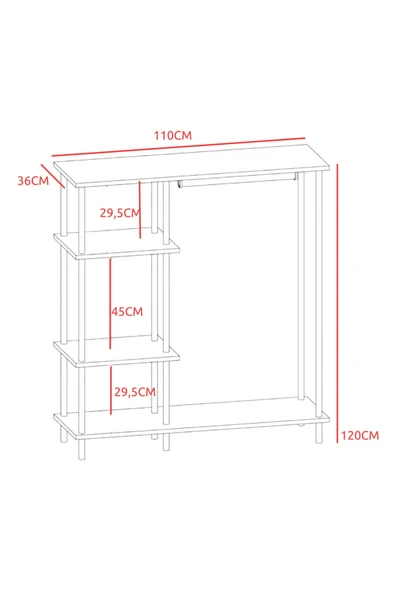 PEKA Ahşap Ayaklı Portmanto Ayaklı Elbise Askısı Ve Konfeksiyon Askılık Elbise Dolabı, Dolap - Safir Meşe - 5