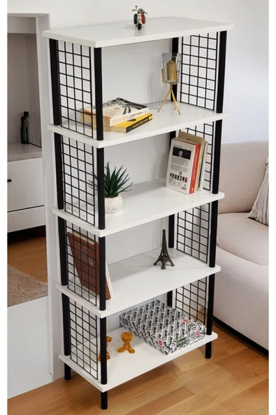 PEKA Kitap Yuvası 5 Raflı Geniş Kitaplık Ayakkabılık Banyo Düzenleyici Klasörlük Dekoratif Mutfak Rafı - Resim 5