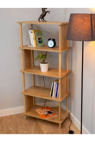 PEKA 5 Raflı Modern Dekoratif Kitaplık Klasörlük Mutfak Rafı Kiler Çok Amaçlı Düzenleyici Raf-safir Meşe - Resim 6