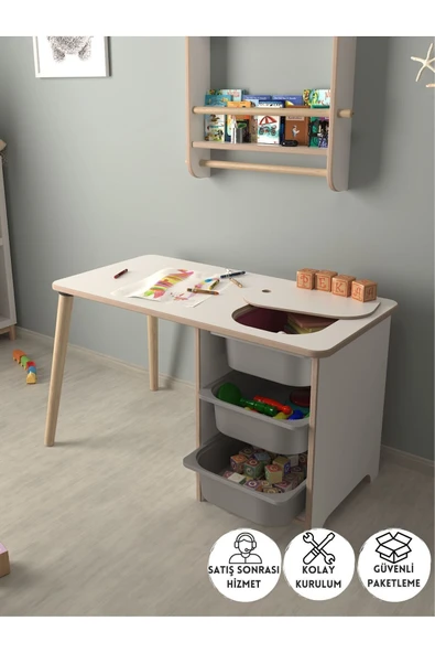 PEKA Çocuk Oyun Ve Aktivite Masası - Gri Sepetli ürün görseli 1
