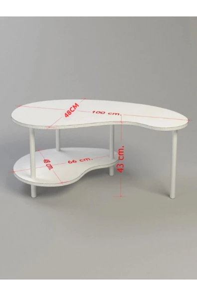 PEKA Fasülye Orta Sehpa Ahşap Ayaklı Sehpa Iki Raflı Sehpa Dekoratif Sehpa Gazetelikli - Beyaz - Resim 6