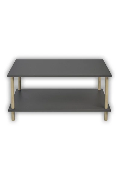 PEKA Dikdörgen Orta Sehpa Ahşap Ayaklı Sehpa Iki Raflı Sehpa Dekoratif Sehpa Gazetelikli-antrasit-90x60 - Resim 4