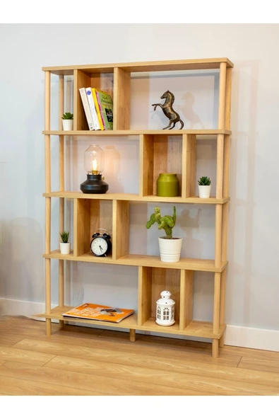 PEKA 5 Raflı Modern Dekoratif Kitaplık Klasörlük Mutfak Rafı Kiler Çok Amaçlı Düzenleyici Raf-safir Meşe - Resim 4