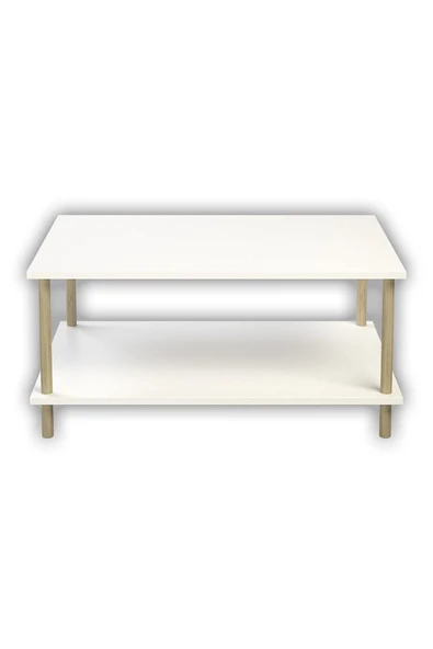 PEKA Dikdörgen Orta Sehpa Ahşap Ayaklı Sehpa Iki Raflı Sehpa Dekoratif Sehpa Gazetelikli-beyaz-90cmx60cm - 4