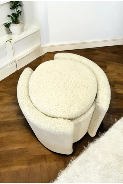 PEKA Çift Kullanımlı Sandıklı Özel Yapım Tedy Kumaş Silindir Puf Bench Sehpa - 2