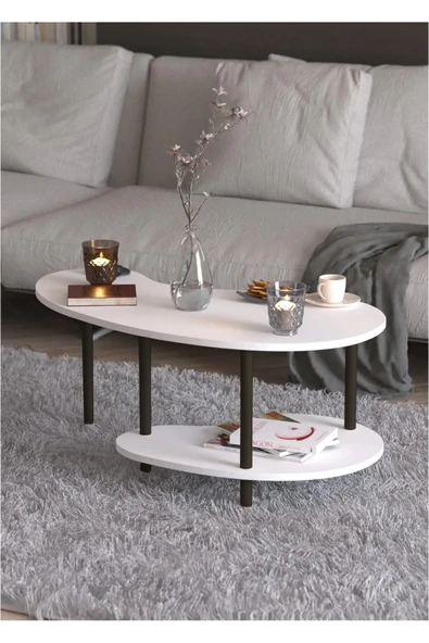 PEKA Yüksek Kalite Orta Sehpa 2 Raflı Ahşap Ayaklı Fasulye Gazetelikli Dekoratif Lüks Sehpa - Resim 2