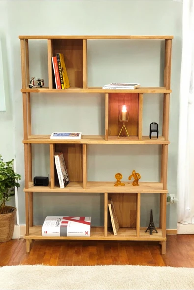 PEKA Lüx Naturel Ahşap 5 Raflı Modern Dekoratif Kitaplık Mutfak Rafı Kiler Çok Amaçlı Düzenleyici Raf - Resim 2
