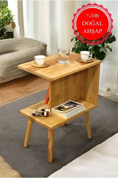 PEKA Lüx Naturel Ahşap Yan Sehpa - Salon - Oturma Odası Zigon Sehpa - Safir Meşe ürün görseli 1