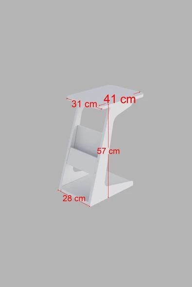 PEKA C Sehpa Metal Ayaklı Koltuk Sehpası Yan Sehpa Zigon Sehpa Servis Sehpası Gazetelikli - Beyaz - Resim 5